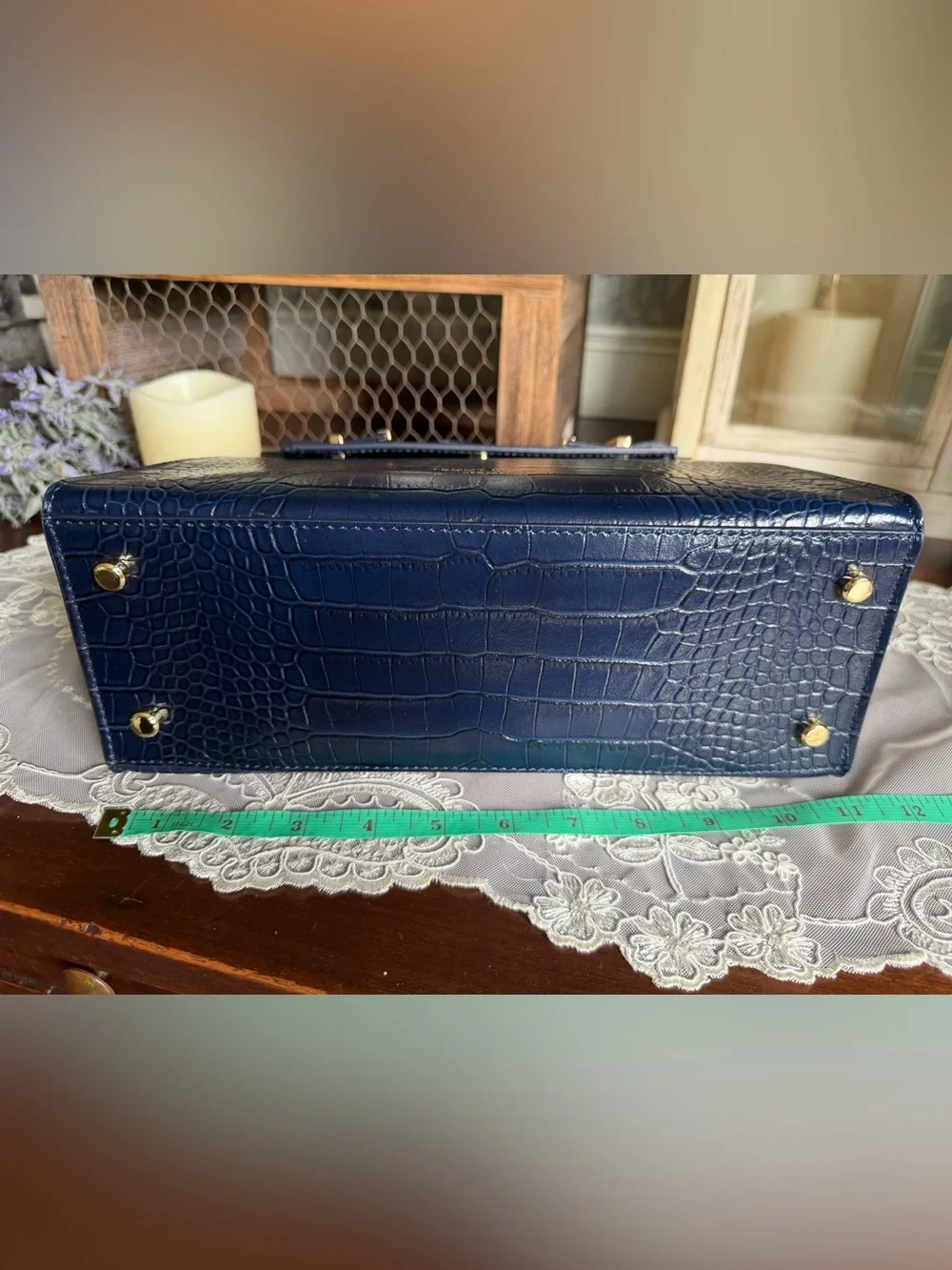 NWOT Teddy Blake Navy Croc-Embossed Leather Top Handle Bag Purse